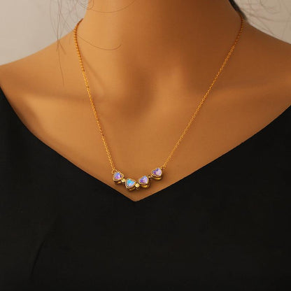 Collar Trebol Cuatro Corazones  OPAL CAT EYE